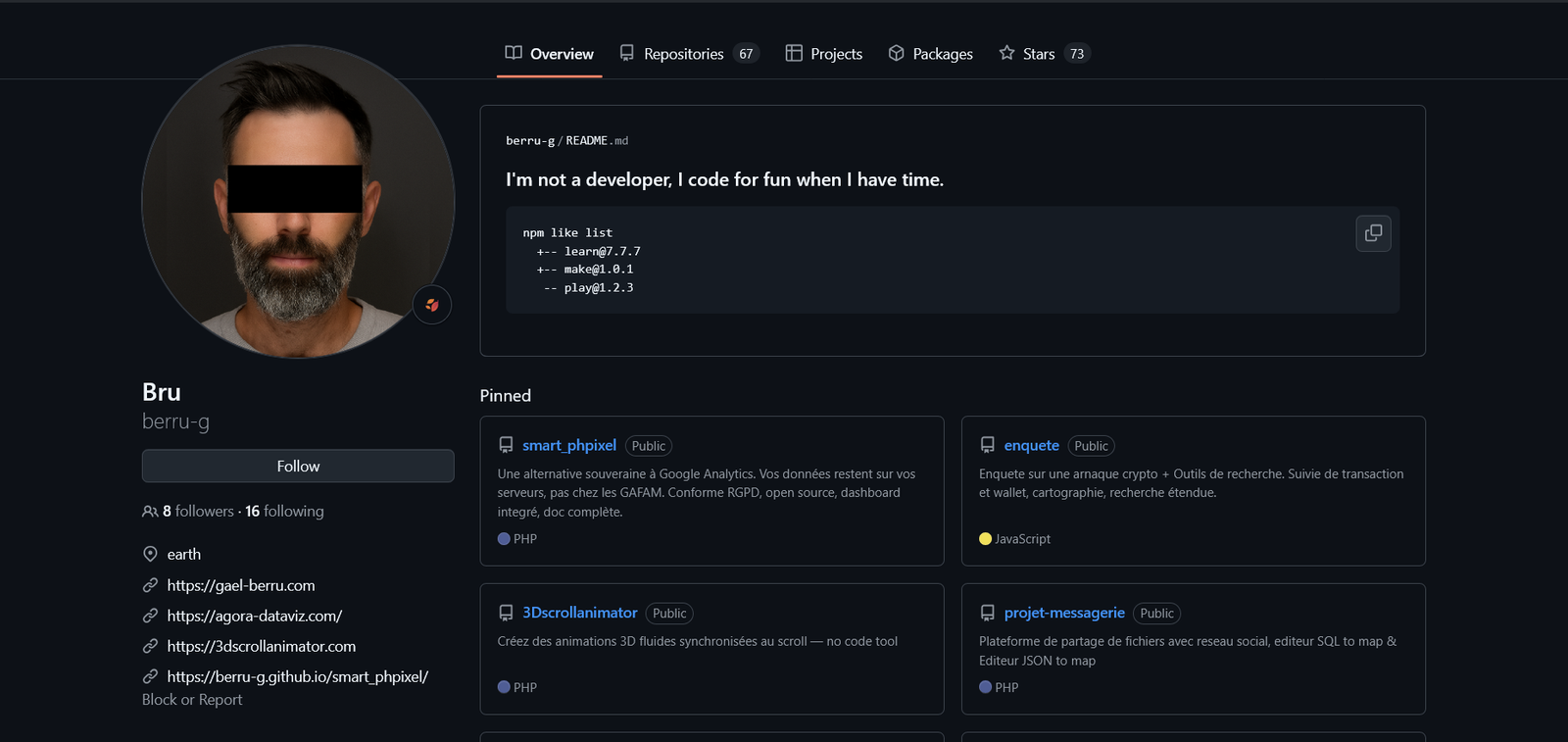 GitHub berru-g - Tous mes travaux open-source depuis 2020